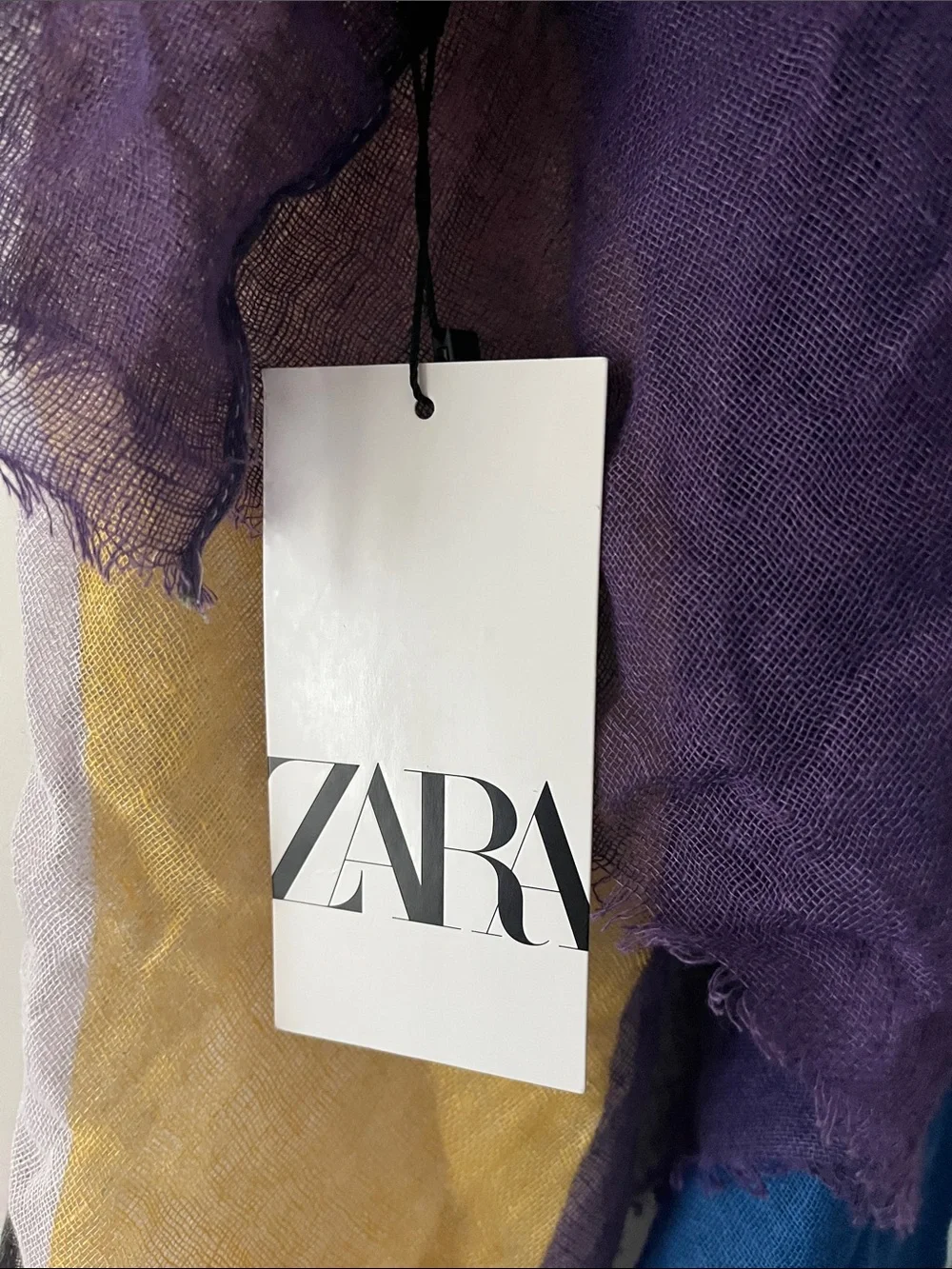 ZARA Striped Lightweight Scarf in Purple, Yellow, Blue, Gray, White